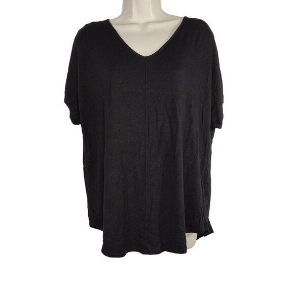 Mercer and Madison Black Pullover V-neck knit Top Women Size XL Short Sleeve - Picture 1 of 6